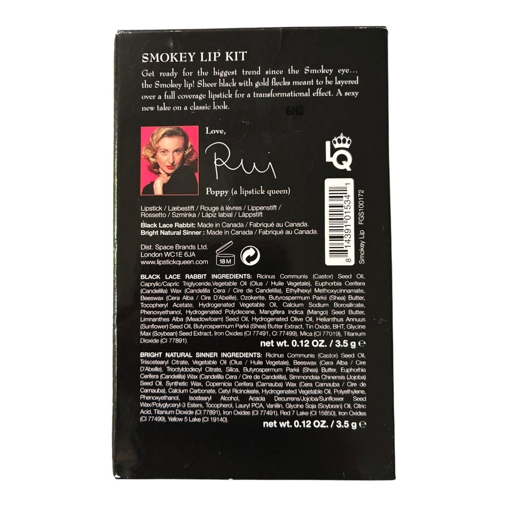 Lipstick Queen Smokey Lip Kit Black Lace Rabbit Bright Natural Sinner NIB New - Picture 3 of 4